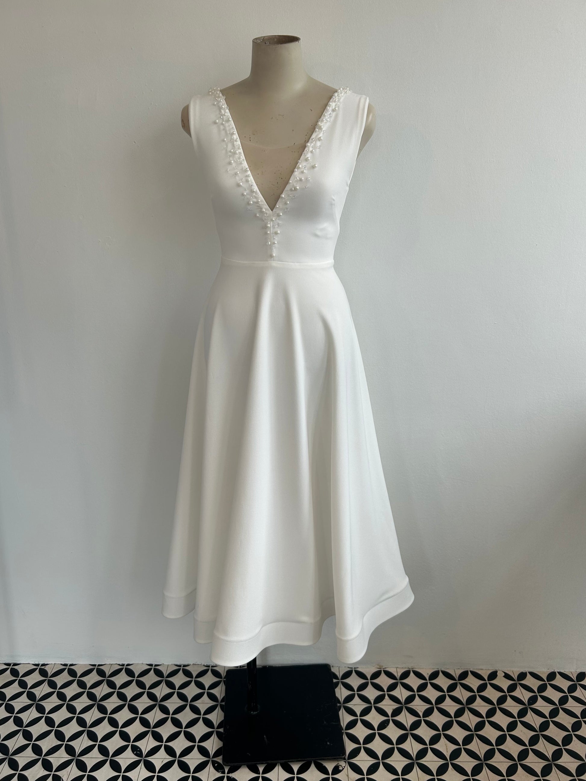 BEAU TEA LENGTH WITH HAND-BEADING (NO BOW) (SALE)